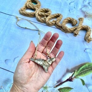 RARE Artisan drift wood pendant boho RUSTIC necklace adjustable w gold ribbon